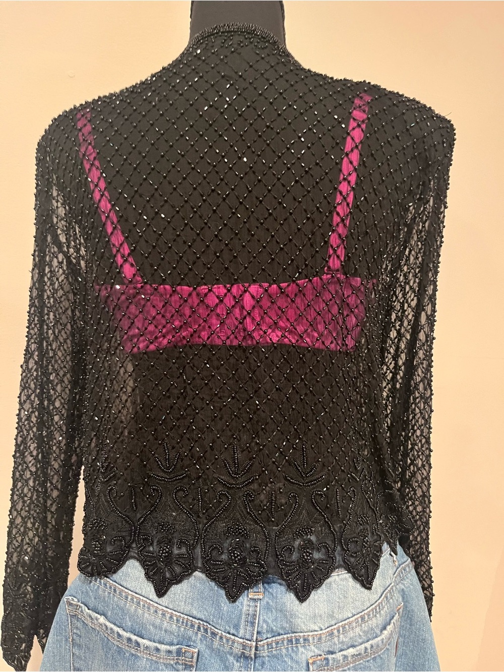 Sexy Black Beaded Lace Cropped Cardigan Halloween Formal Rock n Roll